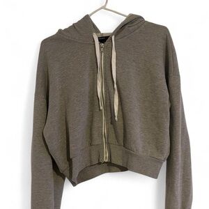 Forever 21 Grey Cropped Zip Up Hoodie Womens Size L